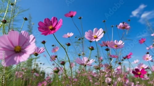 Flawless Cosmos Flowers with Delicate Pedicels in a Beautiful field