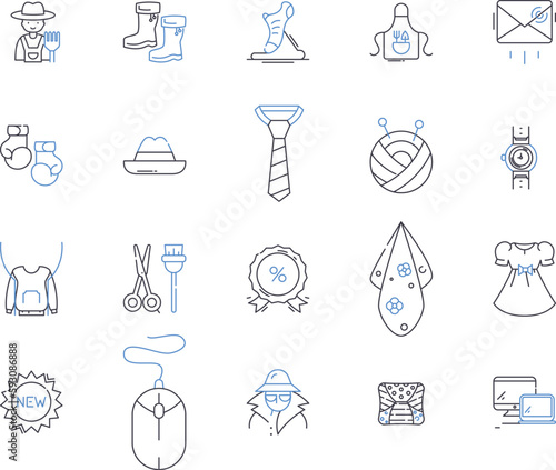 Merchandising outline icons collection. Merchandise, Retail, Selling, Marketing, Promotion, Advertising, Store vector and illustration concept set. Inventory, Display, Consumer linear signs