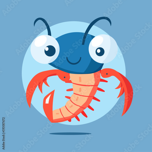 Vector illustration of a cheerful shrimp. Shrimp pesonage vector download. Shrimp icon