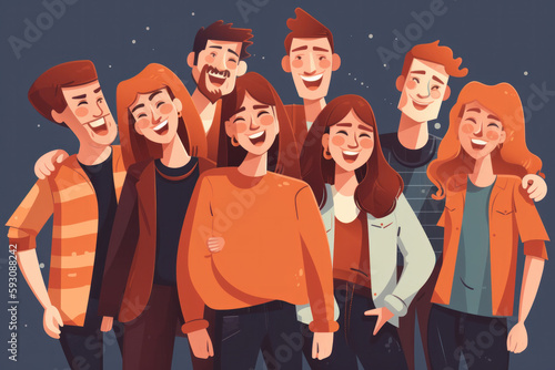Genuine expressions of joy and friendship between a group of close friends  A group of happy and carefree friends enjoying a moment of pure joy and togetherness. AI Generative.