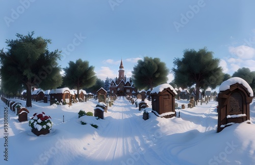 Cemetery landscape in winter