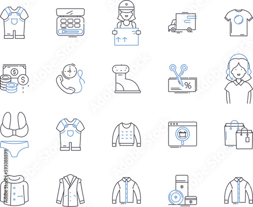 Merchandising outline icons collection. Merchandise, Retail, Selling, Marketing, Promotion, Advertising, Store vector and illustration concept set. Inventory, Display, Consumer linear signs