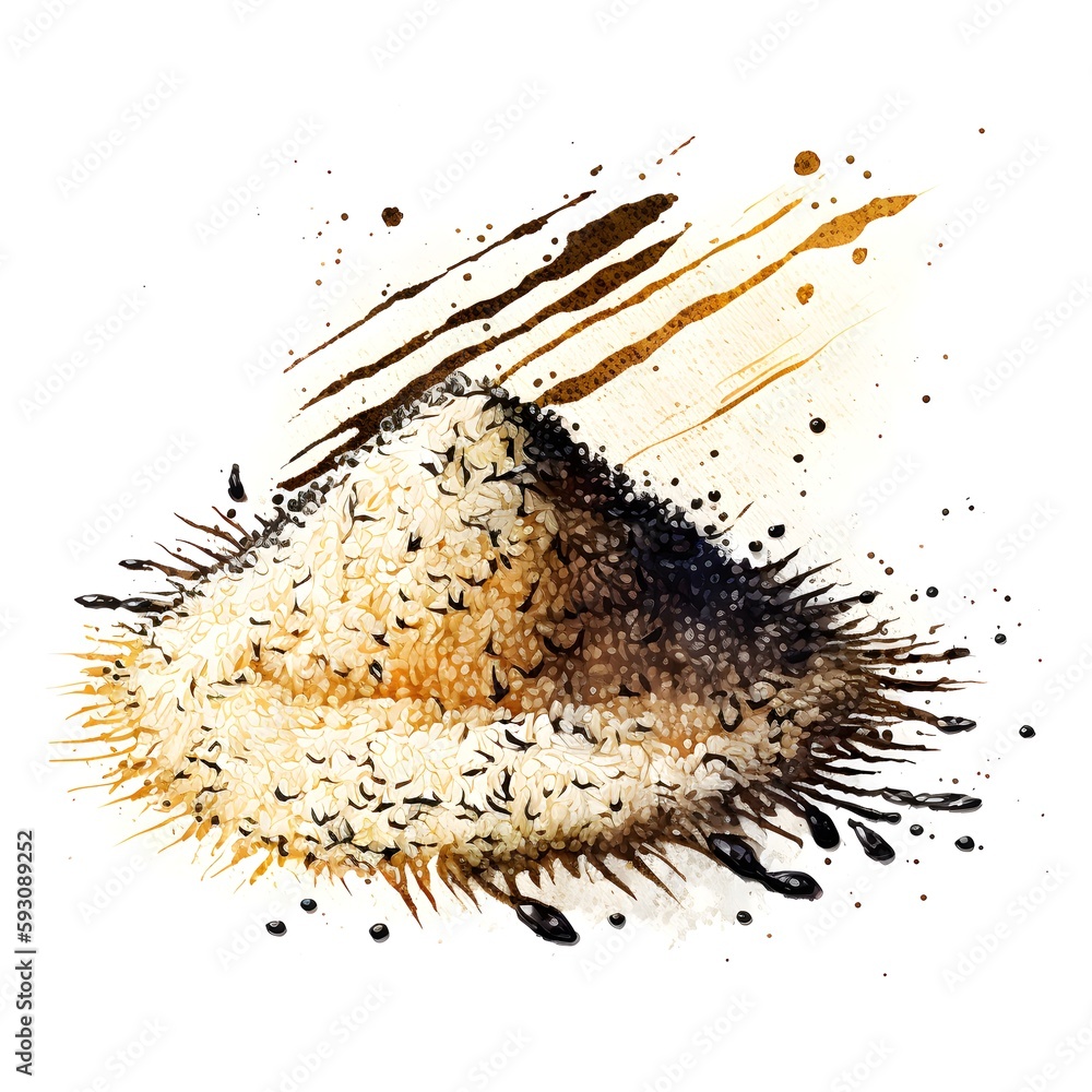 rice watercolor with ink outlines on watercolor paper isolated on a ...