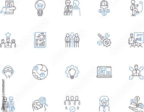 Business research outline icons collection. Business, Research, Market, Analysis, Strategy, Planning, Trends vector and illustration concept set. Opportunity, Survey, Development linear signs