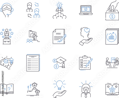 Social entrepreneurship outline icons collection. Social, Entrepreneurship, Innovation, Impact, Change, Enterprise, Collaboration vector and illustration concept set. Business,Growth,Initiative linear