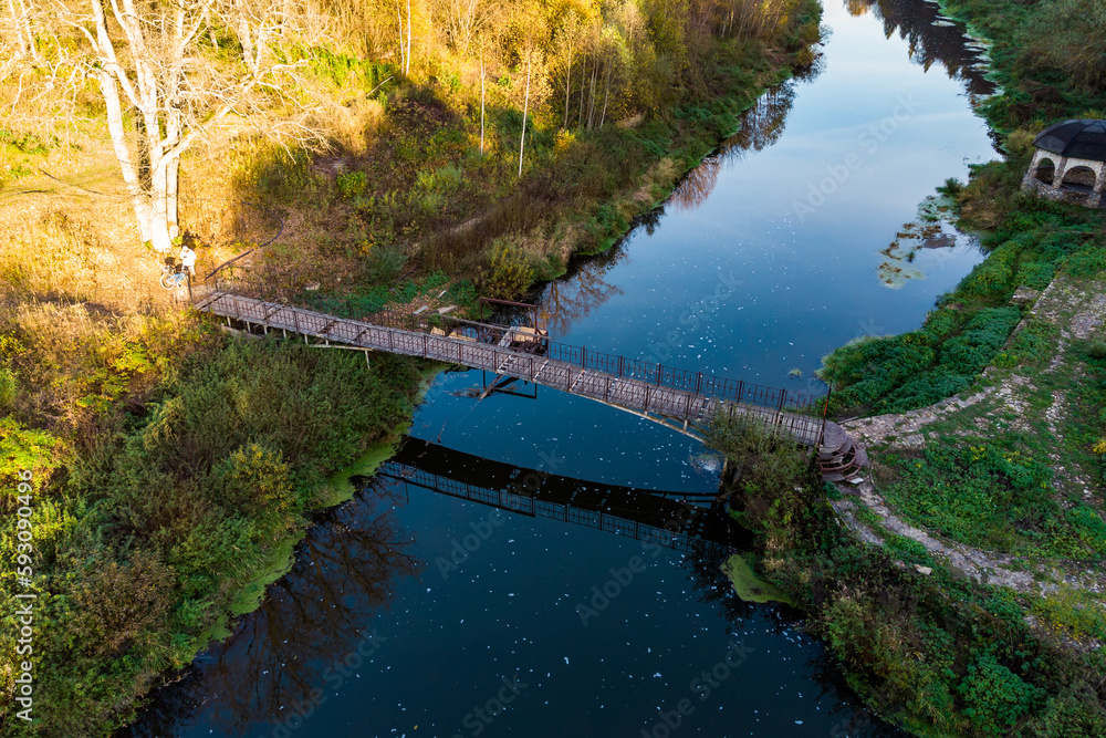 Top view of the footbridge over a small river