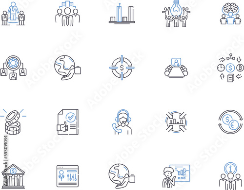 Globalization outline icons collection. Internationalization, Interconnection, Connection, Connectivity, Integration, Unification, Linkage vector and illustration concept set. Openness, Borderless photo