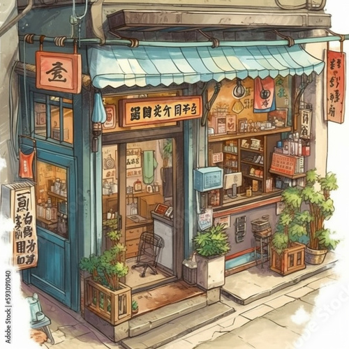 old asian street shop