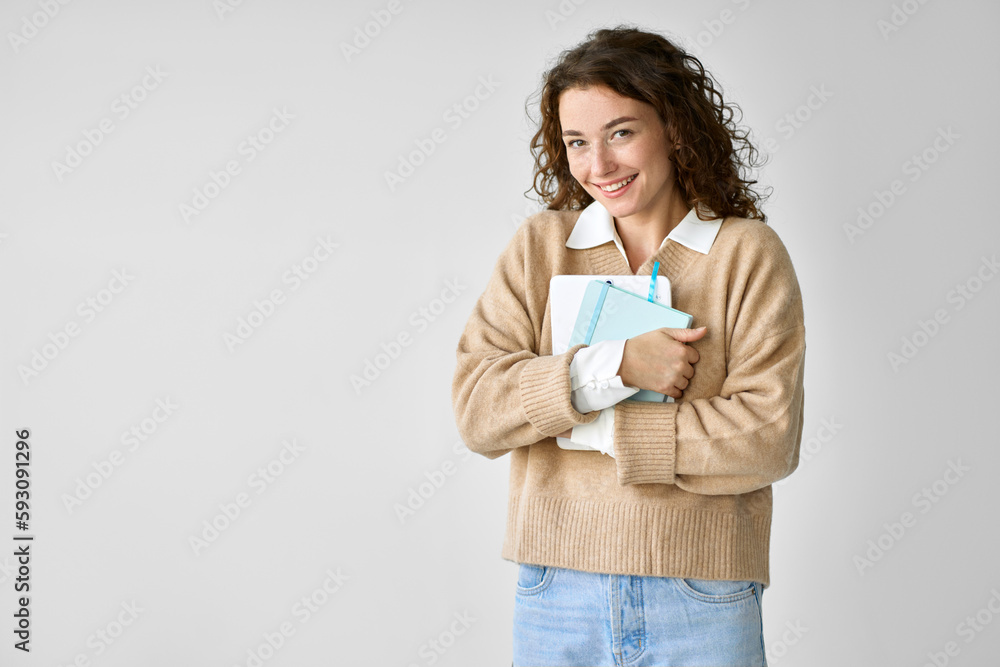 Young happy pretty cute girl student holding digital tablet standing isolated at white advertising online education course smart tech, studying abroad, university admission or getting scholarship. Young happy pretty cute girl student holding digital tablet standing isolated at white advertising online education course smart tech, studying abroad, university admission or getting scholarship.