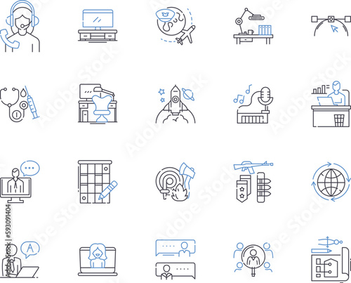 Freelancing outline icons collection. Freelance, Jobs, Contractor, Self-Employment, Gigs, Solopreneur, Outsourcing vector and illustration concept set. Entrepreneurship, Remote, Home-Based linear