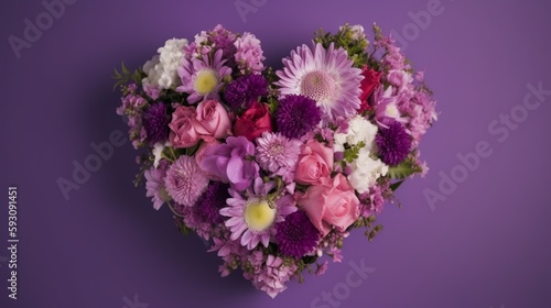 Heart-shaped Flower Bouquet on Violet Background