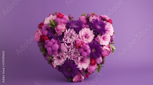 Heart-shaped Flower Bouquet on Violet Background