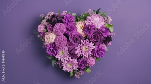 Heart-shaped Flower Bouquet on Violet Background