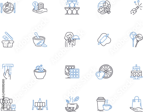 Cafe outline icons collection. Cafe, Coffee, Espresso, Latte, Cappuccino, Frappuccino, Mocha vector and illustration concept set. Donut, Bagel, Croissant linear signs