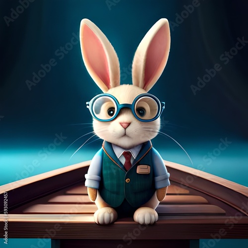Cool bunny with glasses, AI Generated