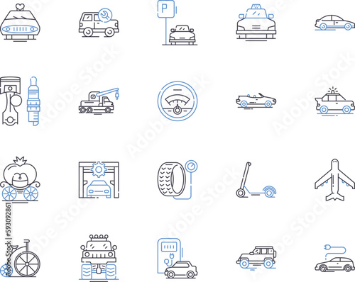 Transport services outline icons collection. Transportation, Shipping, Logistics, Delivery, Courier, Transiting, Haulage vector and illustration concept set. Freight,Hauling,Taxi linear signs