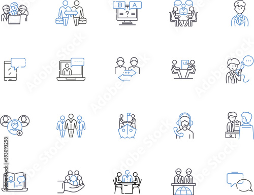 Clients outline icons collection. Customers, Consumers, Patrons, Buyers, Subscribers, Audience, Users vector and illustration concept set. Clients, Guests, Cliques linear signs
