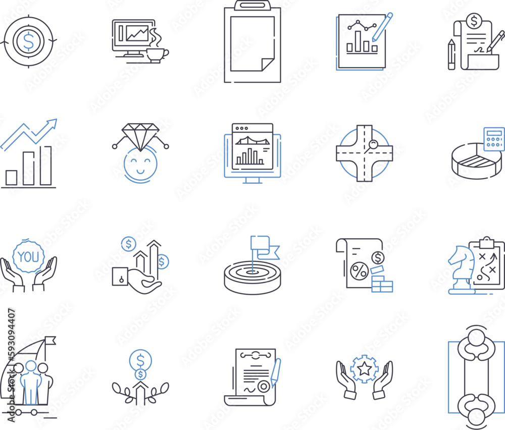 Strategy and concept outline icons collection. Strategy, Concept, Planning, Design, Tactics, Blueprint, Plan vector and illustration concept set. Formula, Structure, Approach linear signs