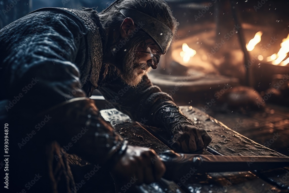 Vikings, Normans warriors and generals fighting on the battlefield, epic battle scene. Generative AI Vikings, Normans warriors and generals fighting on the battlefield, epic battle scene. Generative AI