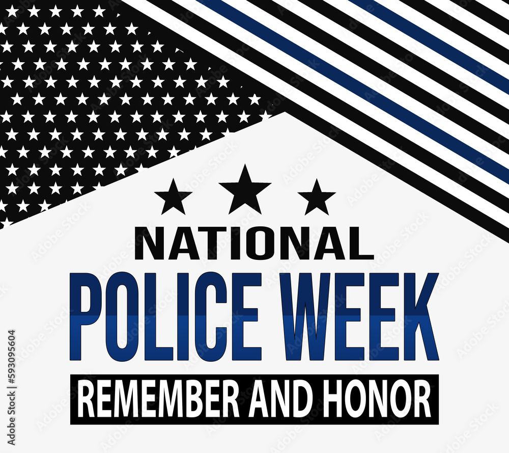 National Police Week backdrop with a blue and black American flag