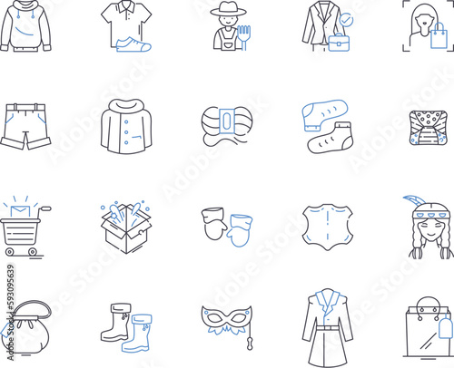 Fashion shop outline icons collection. Fashion, Shop, Clothing, Apparel, Boutique, Store, Garments vector and illustration concept set. Footwear, Accessories, Trendy linear signs