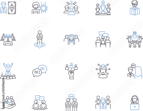Coaching expert outline icons collection. seapratedCoach, Expert, Training, Mentor, Advisor, Guidance, Mentoring vector and illustration concept set. Counselor, Tutor, Instructor linear signs