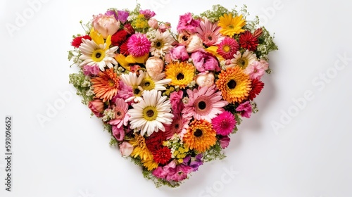 Heart-shaped Flower Bouquet on White Background