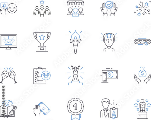 Success and income outline icons collection. Income, Success, Prosperity, Achievement, Excel, Gains, Reward vector and illustration concept set. Wealth, Riches, Triumph linear signs
