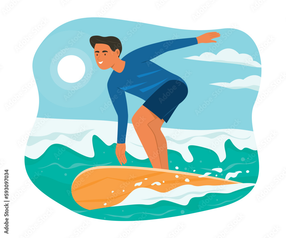 Sport Man Enjoying with Surfing in the Sea in Summer Season