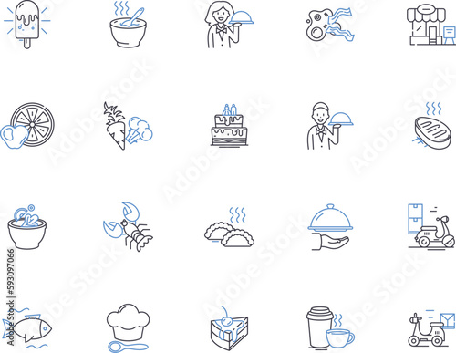 Gastronomy outline icons collection. Cuisine, Cookery, Food, Dishes, Tastes, Dining, Appetizers vector and illustration concept set. Seasonings, Confections, Flavors linear signs