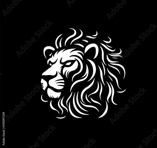 Flat vector illustration of lion silhouette portrait on black background