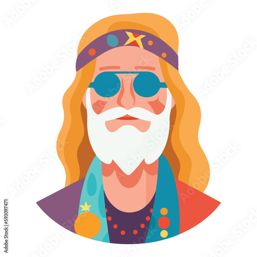 Hippie Man  Flat Icon Isolated On White Background