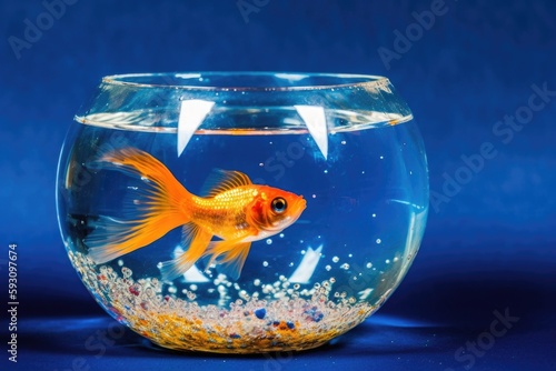swimming goldfish in a glass bowl filled with water. Generative AI