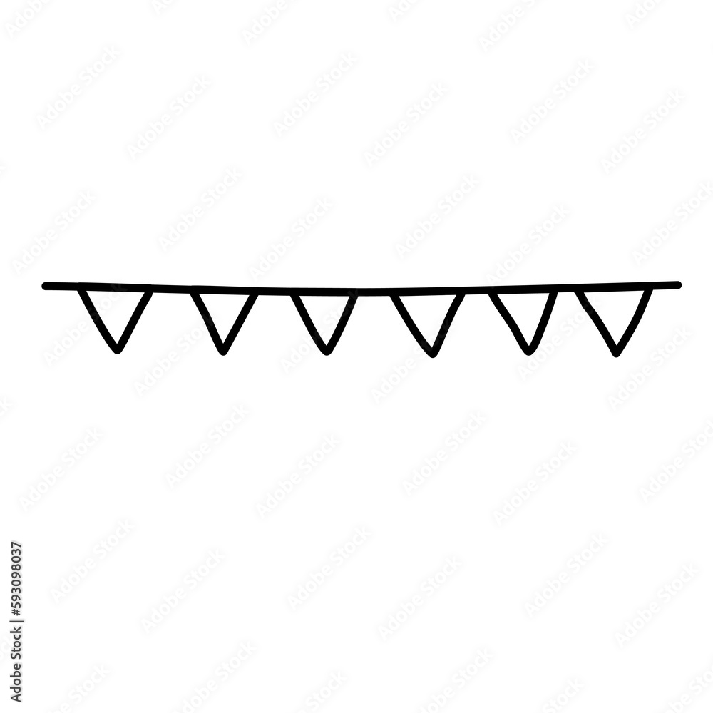 Bunting garland or pennant flags, doodle style flat vector outline for coloring book Bunting garland or pennant flags, doodle style flat vector outline for coloring book