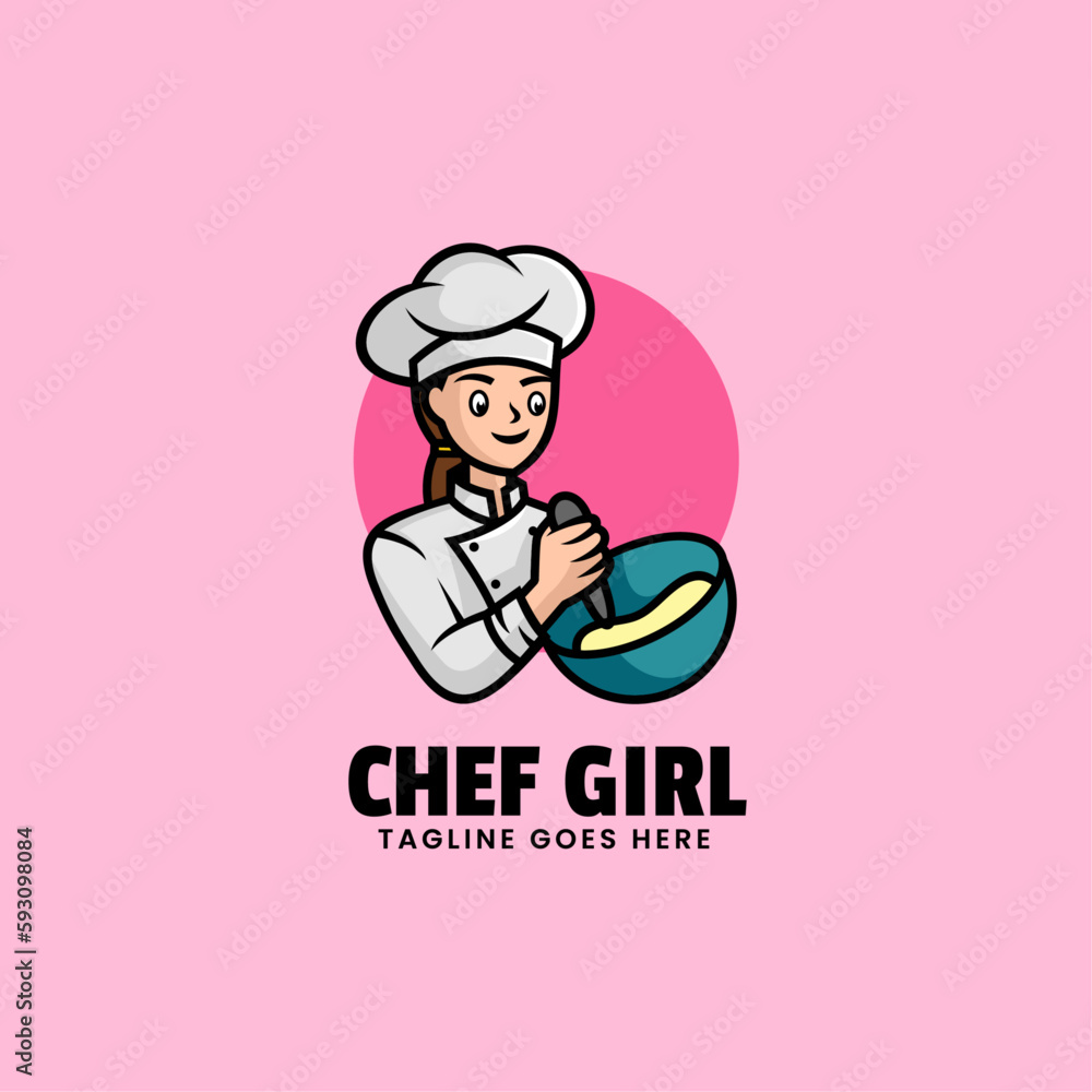 Vector Logo Illustration Chef Girl Mascot Cartoon Style.