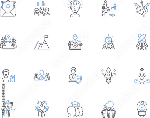 Leadership outline icons collection. Lead, Manager, Direct, Guide, Inspire, Command, Rule vector and illustration concept set. Control, Organize, Preside linear signs