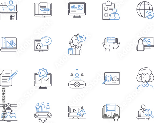 Working enterprise outline icons collection. Enterprise, Working, Business, Organization, Firm, Company, Corporation vector and illustration concept set. Department, Project, Office linear signs