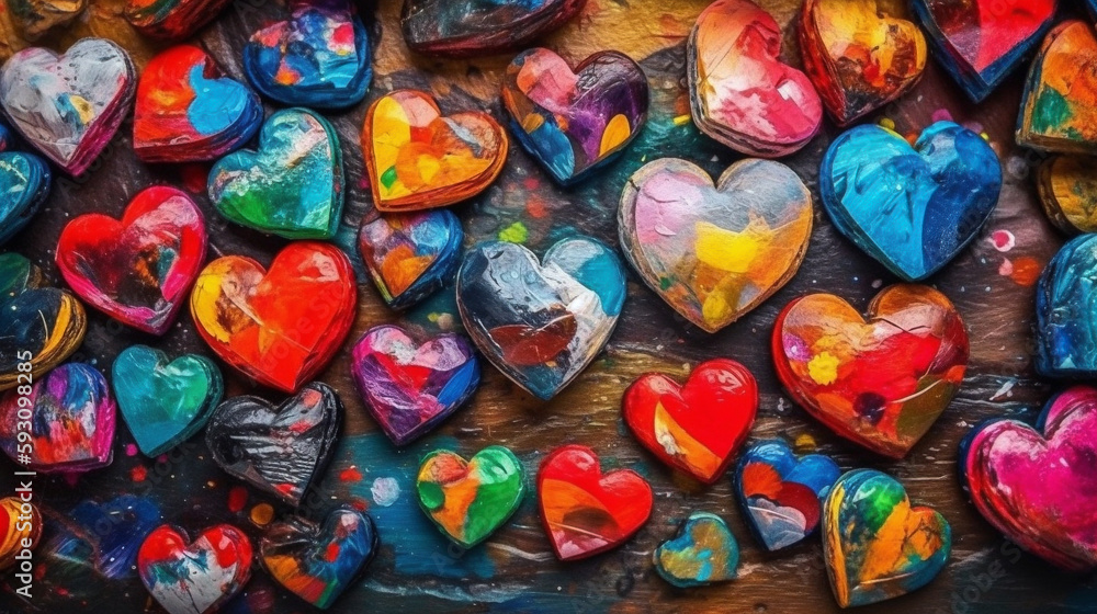 Beautiful rainbow heart symbols, oil painting look
