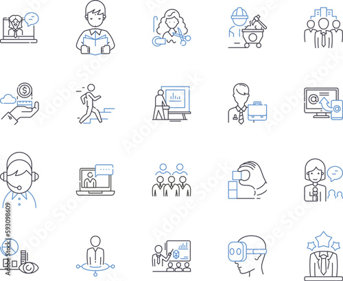 Office occupation outline icons collection. Clerk, Receptionist, Manager, Typist, Administrator, Accountant, Analyst vector and illustration concept set. Supervisor, Consultant, Secretary linear signs