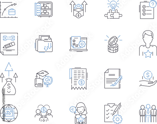 Financial income outline icons collection. Income, finance, fiscal, profits, earnings, interest, dividends vector and illustration concept set. gain, revenue, accounting linear signs