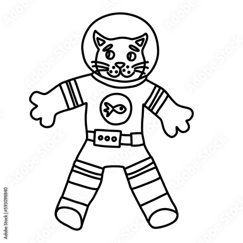 Cute cartoon style cat astronaut  doodle style flat vector outline for coloring book