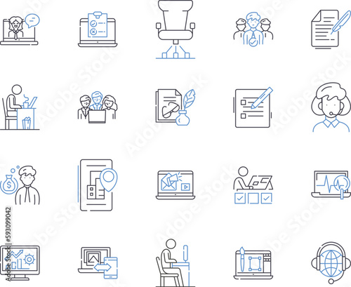 Remote team outline icons collection. Remote, Team, Digital, Workforce, Networked, Contractors, Connected vector and illustration concept set. Offsite, Telecommuting, Distributed linear signs