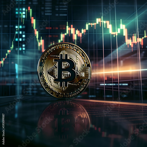 Bitcoin, Cryptocurrency volatility, financial market data analysis charts, generative ai illustration 