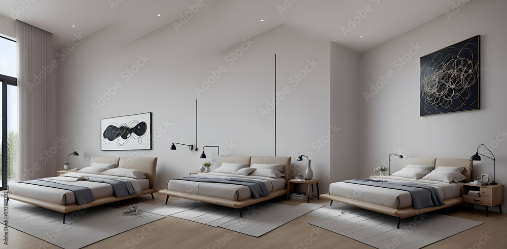 Photo of a spacious bedroom with two comfortable beds and natural light coming from a large window Photo of a spacious bedroom with two comfortable beds and natural light coming from a large window