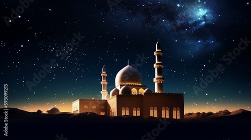 Mosque ramadan background. Islamic greeting banner. Generative ai © Yasir Design