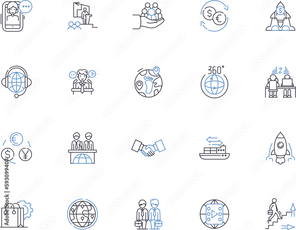 International business outline icons collection. Global, Trade, Export, Import, Cross-border, Outsourcing, Foreign vector and illustration concept set. Partnership, Investment, Marketing linear signs International business outline icons collection. Global, Trade, Export, Import, Cross-border, Outsourcing, Foreign vector and illustration concept set. Partnership, Investment, Marketing linear signs