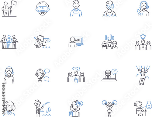 Young people outline icons collection. Youth, teens, adolescents, youngsters, juveniles, millennials, Gen-Z vector and illustration concept set. preschoolers,, linear signs