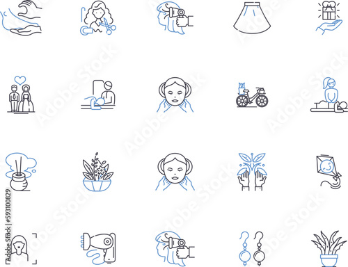 Beauty makeup outline icons collection. Beauty, Makeup, Cosmetics, Eyeshadow, Foundation, Mascara, Lipstick vector and illustration concept set. Blush, Contour, Highlight linear signs