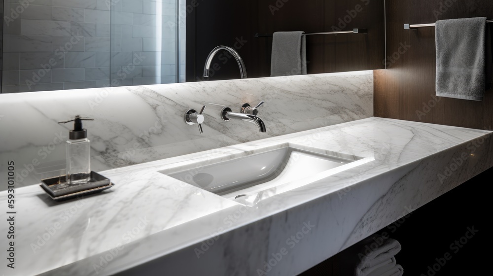 Fototapeta premium Minimalist Bathroom Sink in White with Simple Design, Generative AI