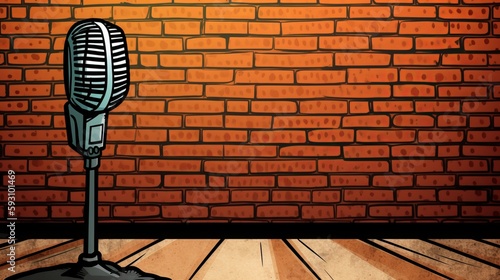 Retro Style Microphone on a Stage with Comic Background